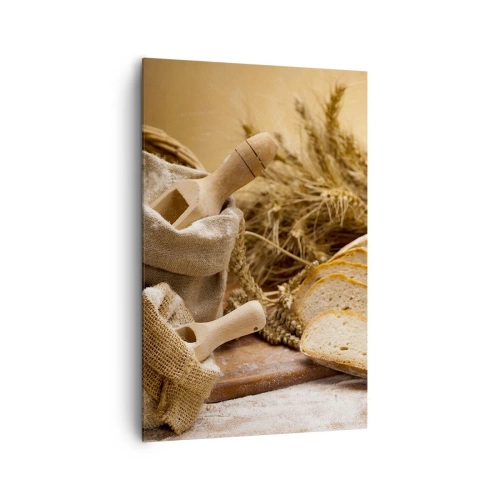 Cuadro sobre lienzo - Impresión de Imagen - Un paisaje con pan, harina y espigas de trigo en estilo rústico. - 80x120cm - Corte perfecto - Decoración de pared moderna para salón y dormitorio ARTTOR