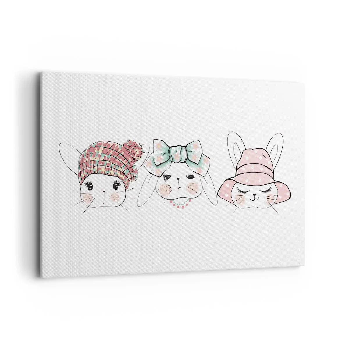 Cuadro sobre lienzo - Impresión de Imagen - Adorables conejitos con tocados en tonos pastel - 120x80cm - Reflexión, tristeza, alegría - Decoración de pared moderna para salón y dormitorio ARTTOR