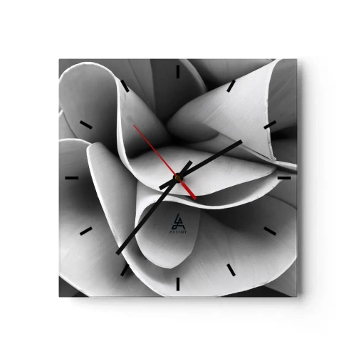 Reloj de pared - Reloj de vidrio - Detalles en blanco y negro de formas abstractas. - 30x30cm - Sucede en el espacio - Decoración de pared moderna para salón y dormitorio ARTTOR