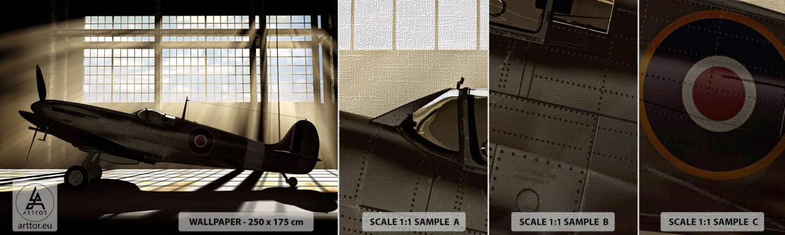 Muestra de fotomural Premium Canvas - El descanso del guerrero - Aeronave, Hangar de aviación, Avión - 100x30 cm