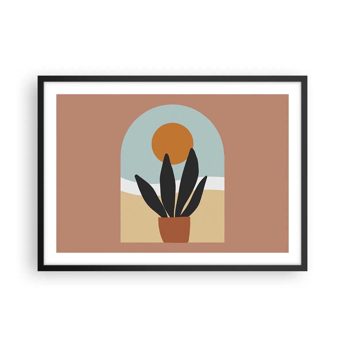 Póster en marco negro - Una planta negra en una maceta contra el sol. - 70x50cm - Pequeñas alegrías - Decoración de pared moderna para salón y dormitorio ARTTOR