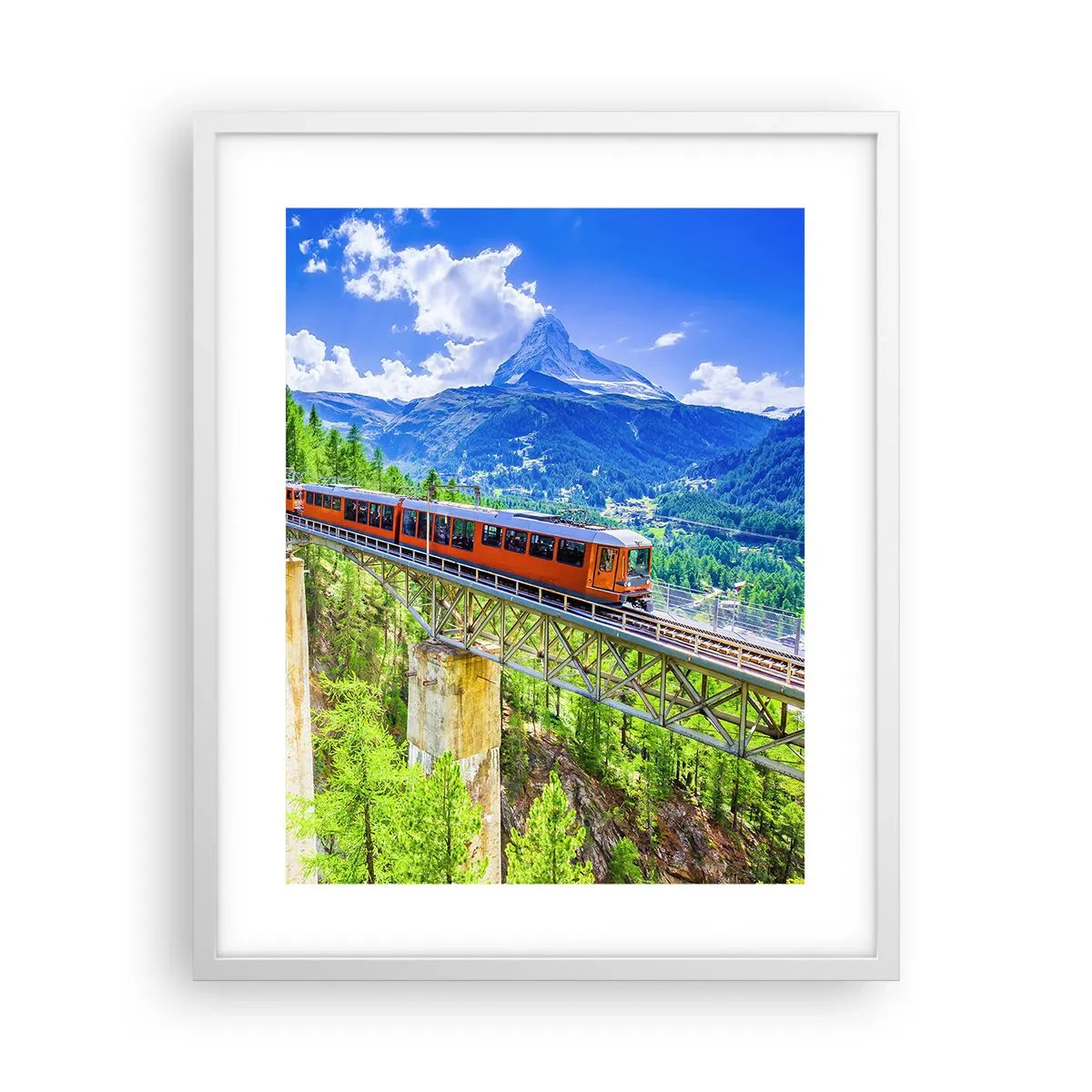 Póster en marco blanco - Ferrocarril a los Alpes - 40x50 cm