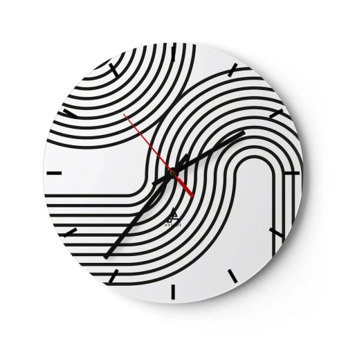 Reloj de pared - Reloj de vidrio - Líneas negras que forman un patrón complejo de pistas curvas. - 30x30cm - En una curva - Decoración de pared moderna para salón, cocina y dormitorio ARTTOR
