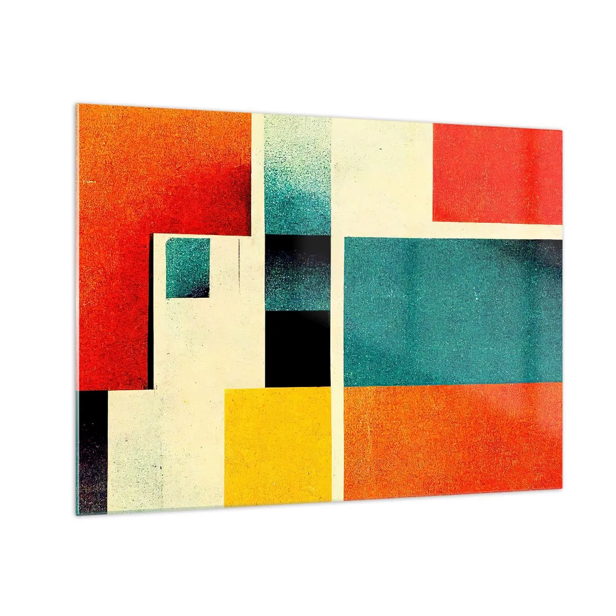Cuadro sobre vidrio - Impresiones sobre Vidrio - Rectángulos geométricos coloridos en estilo retro - 70x50cm - Abstracción geométrica - buena energía - Decoración de pared moderna para salón y dormitorio ARTTOR