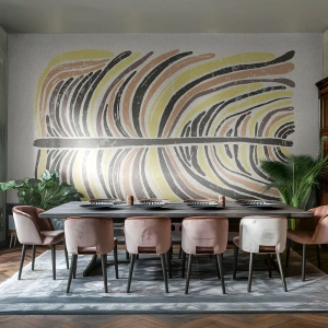 Fotomural Premium Sand - Hoja estilizada en tonos marrón, oliva y amarillo. - 100x70cm - Abstracción vibrante - Decoración de pared moderna para salón y dormitorio ARTTOR