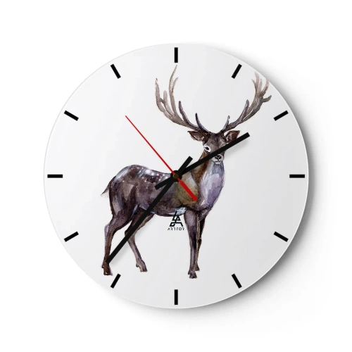 Reloj de pared - Reloj de vidrio - Imagen de acuarela de un ciervo - 30x30cm - Rey de las Tierras Salvajes del Norte - Decoración de pared moderna para salón, cocina y dormitorio ARTTOR