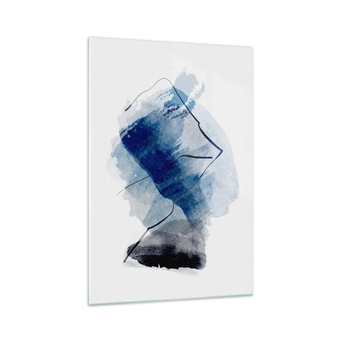 Cuadro sobre vidrio - Impresiones sobre Vidrio - Formas abstractas en tonos azules con líneas delicadas. - 70x100cm - Montaña helada - Decoración de pared moderna para salón y dormitorio ARTTOR