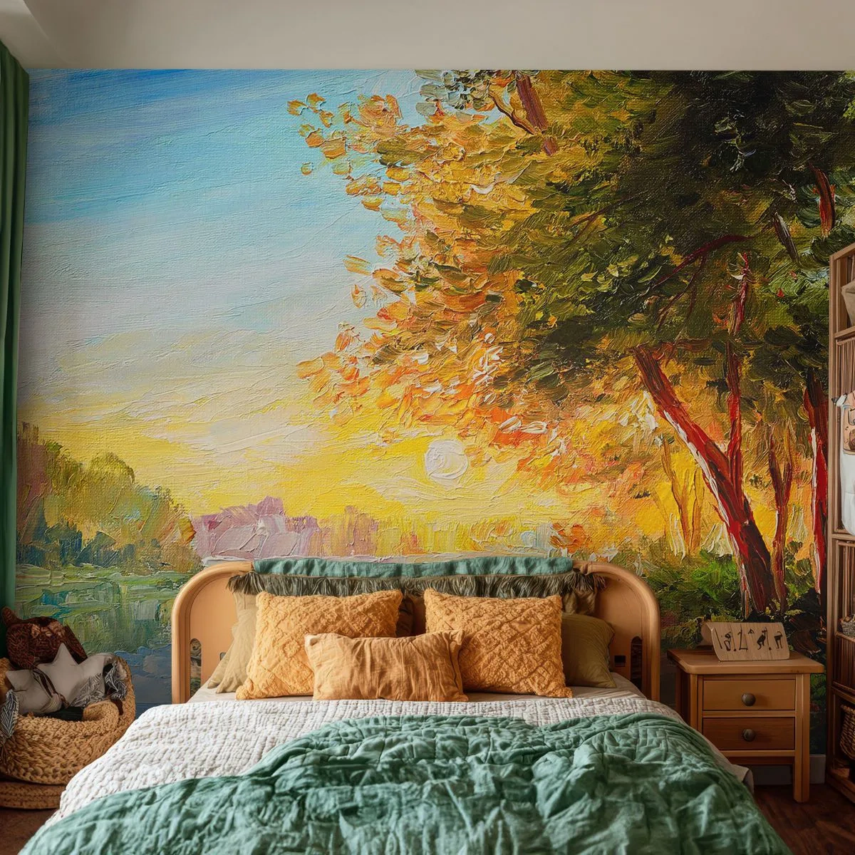 Fotomural Premium Sand - Un paisaje pintoresco con un río. - 100x70cm - Ensueño - Decoración de pared moderna para salón y dormitorio ARTTOR