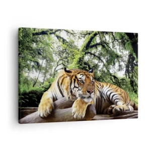 Cuadro sobre lienzo - Impresión de Imagen - Un tigre descansando en un bosque tropical. - 70x50cm - Atentamente - Decoración de pared moderna para salón y dormitorio ARTTOR