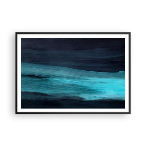Póster en marco negro - Ondas abstractas sutiles en tonos oscuros de azul. - 100x70cm - Nadar con la corriente - Decoración de pared moderna para salón y dormitorio ARTTOR