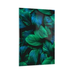 Cuadro sobre vidrio - Impresiones sobre Vidrio - Hojas verdes en estilo minimalista. - 80x120cm - En la multitud verde - Decoración de pared moderna para salón y dormitorio ARTTOR