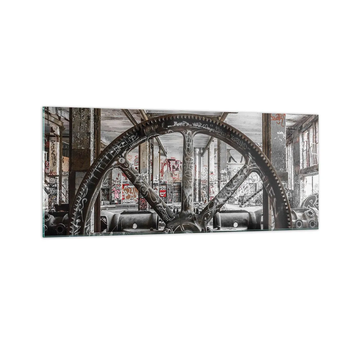 Cuadro sobre vidrio - Impresiones sobre Vidrio - La vida secreta de una fábrica - 100x40 cm
