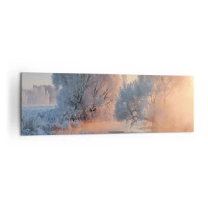 Cuadro sobre lienzo - Impresión de Imagen - Paisaje invernal con árboles cubiertos de nieve y una puesta de sol. - 160x50cm - Brillo cristalino - Decoración de pared moderna para salón y dormitorio ARTTOR