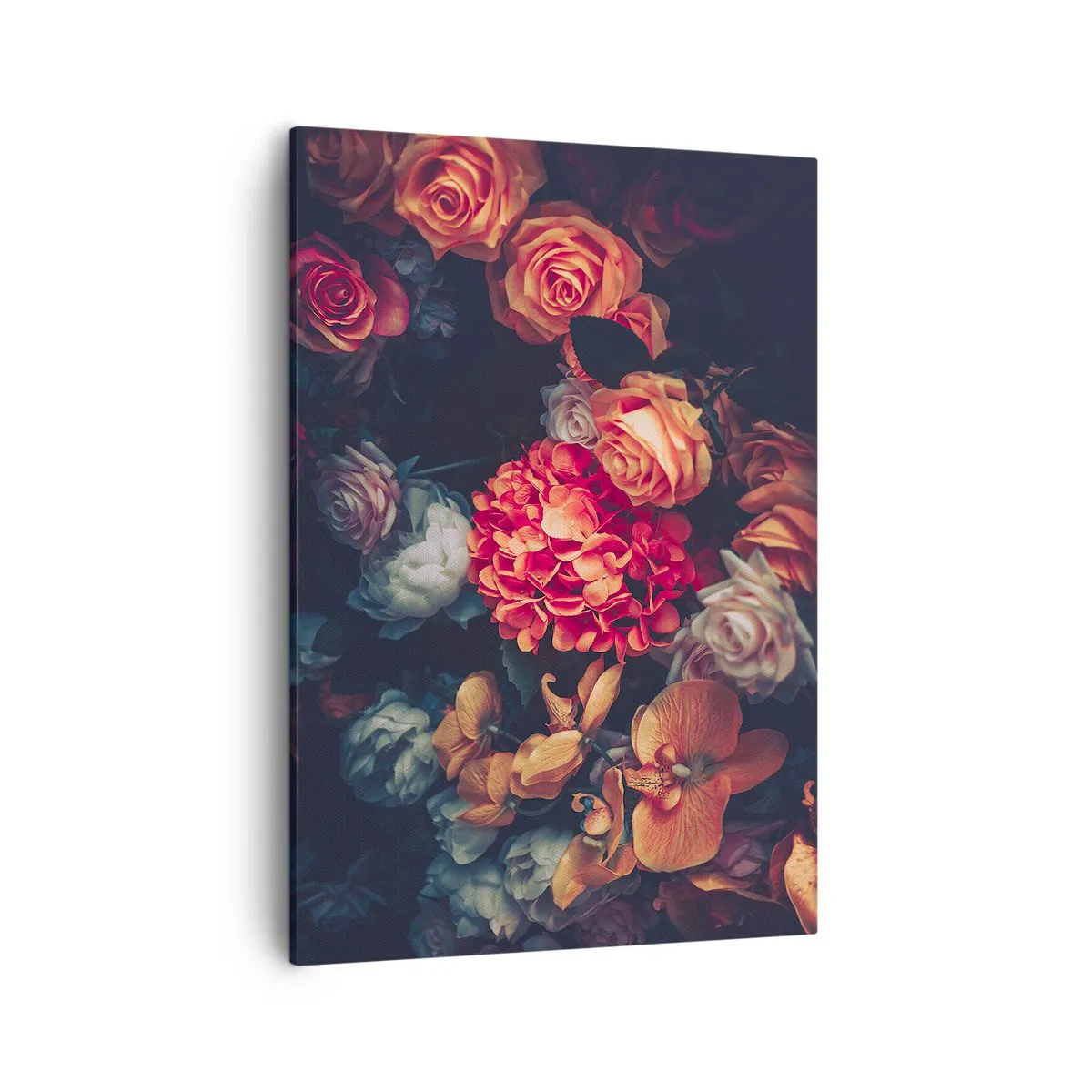 Cuadro sobre lienzo - Impresión de Imagen - Un ramo de varias flores en tonos oscuros. - 50x70cm - Como los maestros holandeses - Decoración de pared moderna para salón y dormitorio ARTTOR