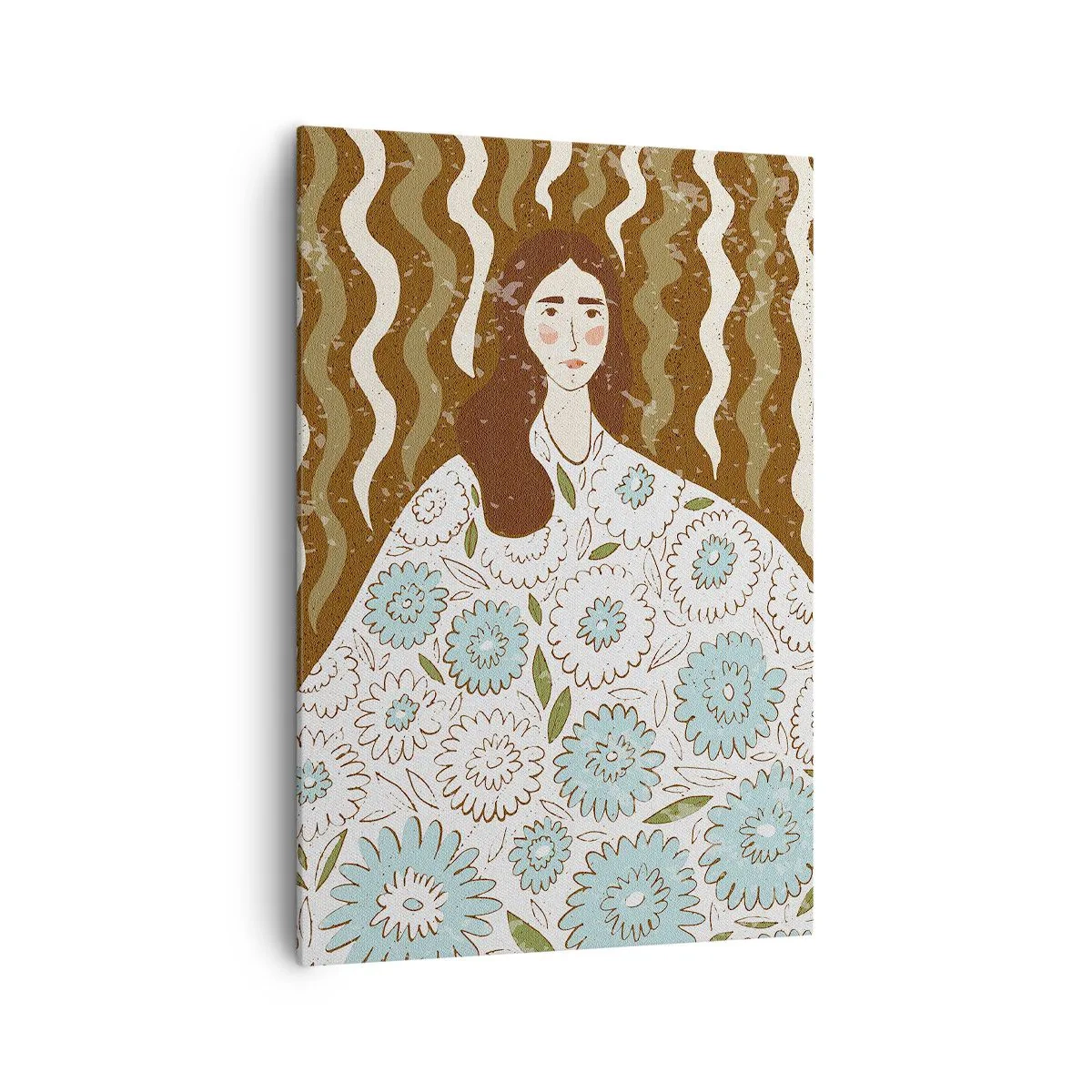 Cuadro sobre lienzo - Impresión de Imagen - Retrato con túnica de flores - 70x100 cm