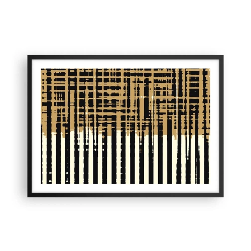 Póster en marco negro - Líneas abstractas en negro, beige y blanco. - 70x50cm - Abstracción arquitectónica - Decoración de pared moderna para salón y dormitorio ARTTOR