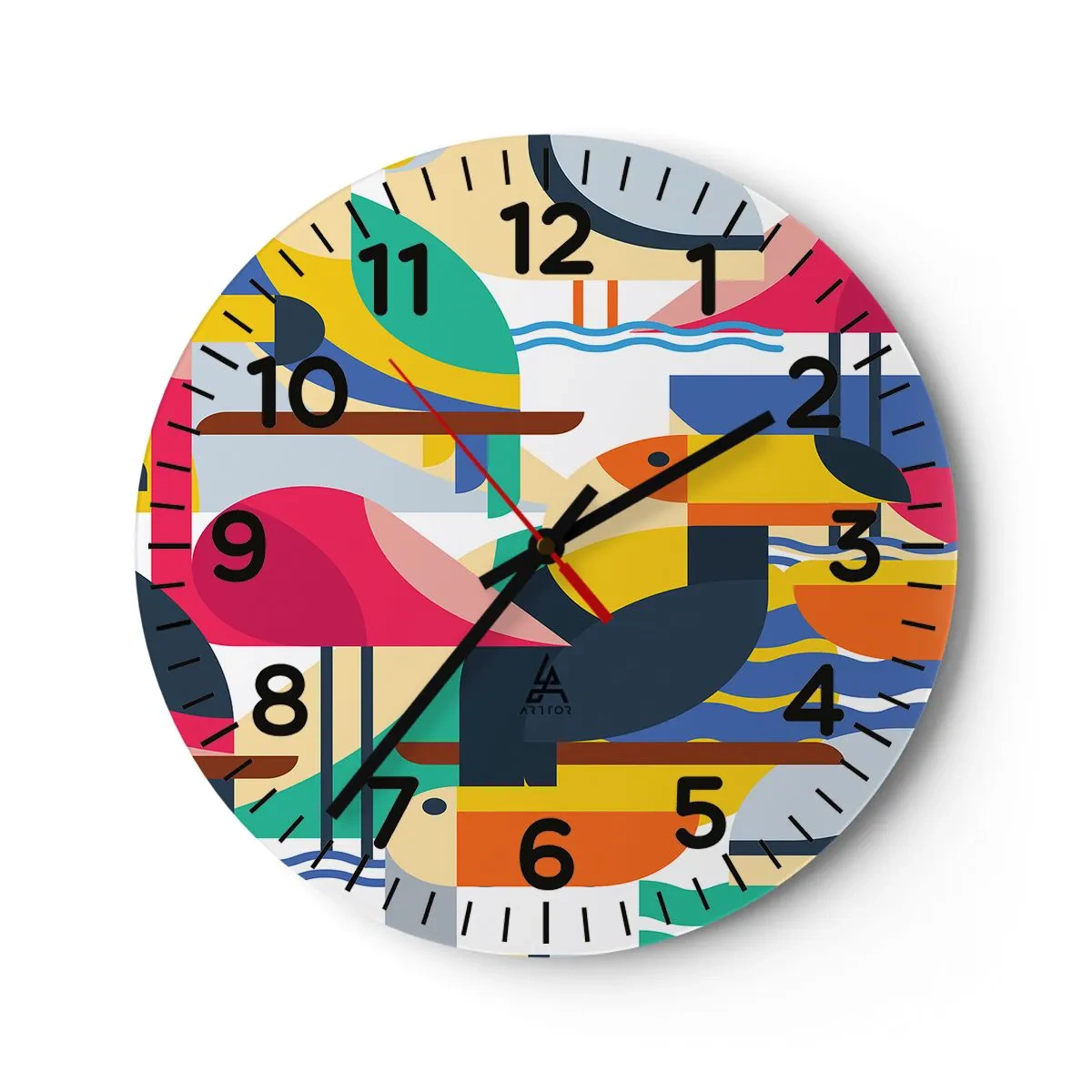 Reloj de pared - Reloj de vidrio - Fiesta de las aves - 30x30 cm