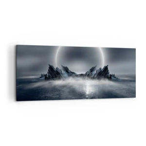 Cuadro sobre lienzo - Impresión de Imagen - Paisaje misterioso con un anillo de luz sobre las montañas. - 120x50cm - El final del cuento - Decoración de pared moderna para salón y dormitorio ARTTOR