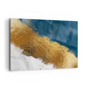 Cuadro sobre lienzo - Impresión de Imagen - Una composición abstracta en tonos dorados, azules y blancos. - 100x70cm - Los colores del verano - Decoración de pared moderna para salón y dormitorio ARTTOR