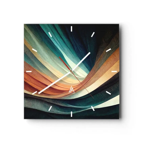 Reloj de pared - Reloj de vidrio - Tejido de colores - 40x40 cm