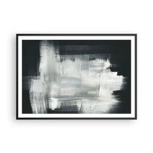 Póster en marco negro - Trazos abstractos blancos sobre un fondo oscuro - 100x70cm - Tejido vertical y horizontal - Decoración de pared moderna para salón y dormitorio ARTTOR