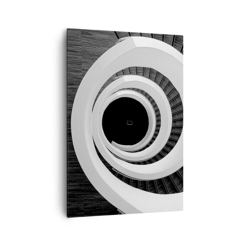 Cuadro sobre lienzo - Impresión de Imagen - Escalera de caracol en blanco y negro de estilo moderno. - 70x100cm - Hacia el origen - Decoración de pared moderna para salón y dormitorio ARTTOR