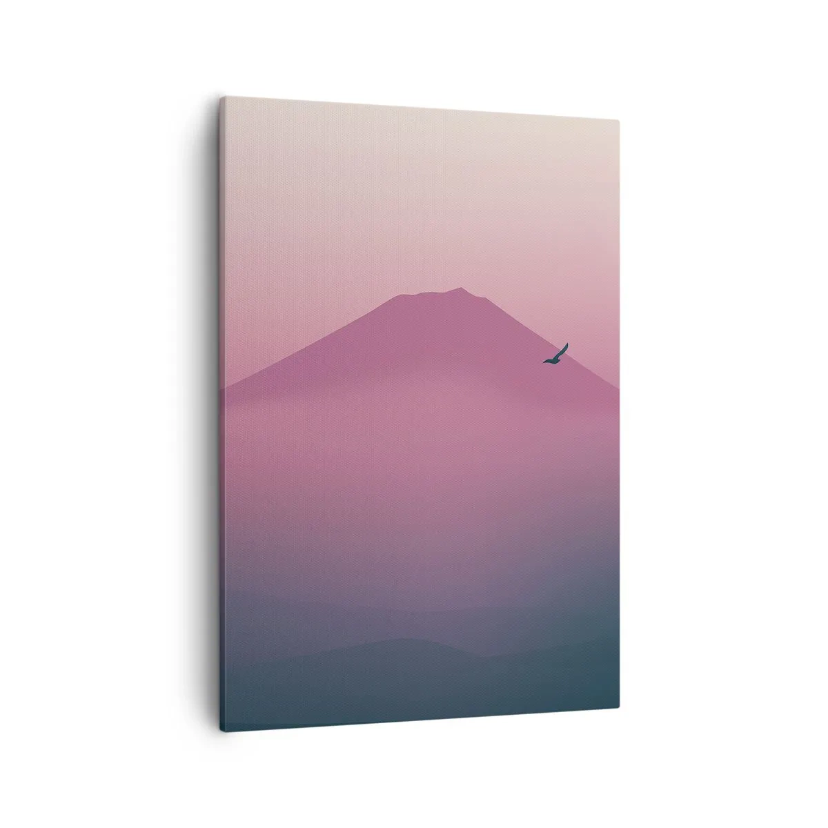 Cuadro sobre lienzo - Impresión de Imagen - Paisaje minimalista con montaña y pájaros al amanecer. - 50x70cm - Sobre las nubes - Decoración de pared moderna para salón y dormitorio ARTTOR