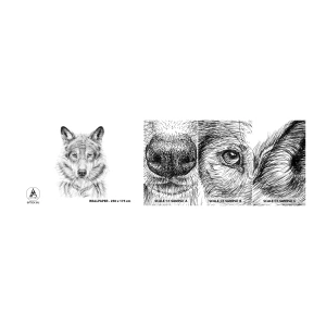 Muestra de fotomural autoadhesivo Deluxe Sticker - Un líder nato - Lobo, Bosquejo, escandinavo - 100x30 cm