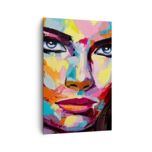 Cuadro sobre lienzo - Impresión de Imagen - Un retrato abstracto colorido de una mujer en colores intensos. - 80x120cm - Un alma colorida también - Decoración de pared moderna para salón y dormitorio ARTTOR