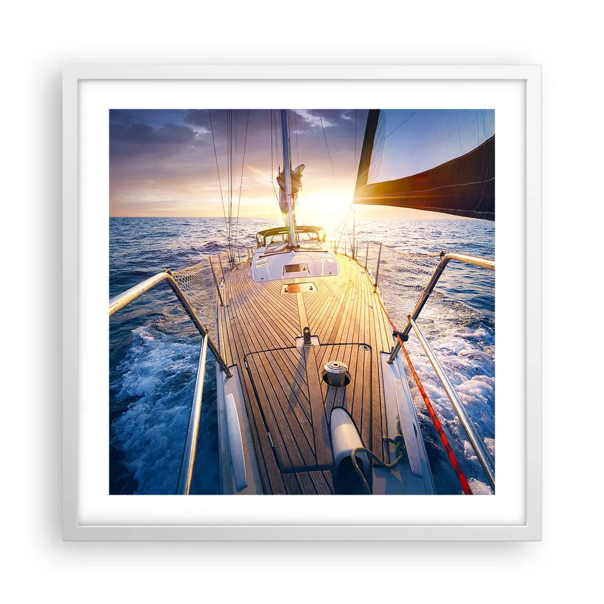 Póster en marco blanco - Corriendo sobre las olas - 50x50 cm