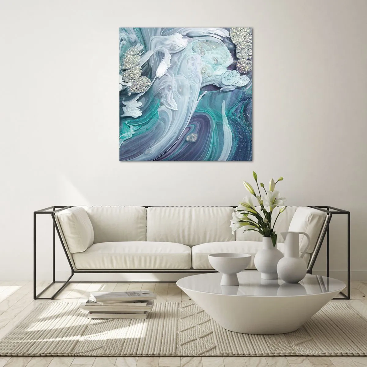 Cuadro sobre vidrio - Impresiones sobre Vidrio - Corrientes de azul - 40x40 cm