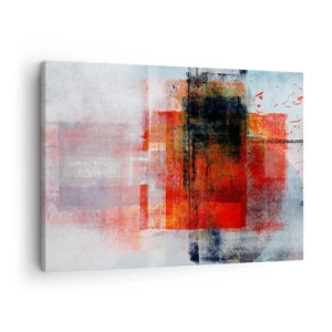 Cuadro sobre lienzo - Impresión de Imagen - Composición geométrica abstracta con acentos rojos y naranjas. - 70x50cm - Composición brillante - Decoración de pared moderna para salón y dormitorio ARTTOR