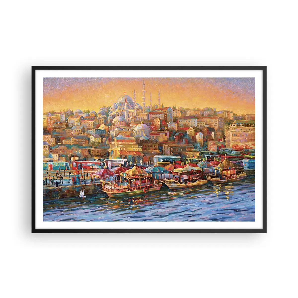 Póster en marco negro - Panorama pintoresco de Estambul con vistas a la bahía y a la ciudad. - 100x70cm - Una historia en Estambul - Decoración de pared moderna para salón y dormitorio ARTTOR
