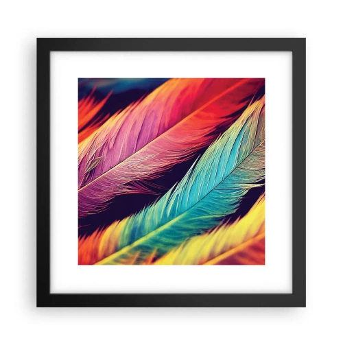 Póster en marco negro - Arco iris plumoso - 30x30 cm