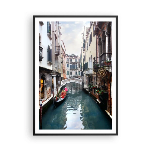 Póster en marco negro - Paisaje veneciano con góndola y puente - 70x100 cm