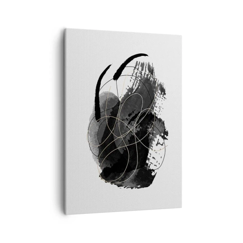 Cuadro sobre lienzo - Impresión de Imagen - Abstracción en negro y dorado sobre fondo blanco. - 50x70cm - Salió de la negrura - Decoración de pared moderna para salón y dormitorio ARTTOR
