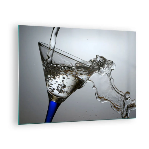 Cuadro sobre vidrio - Impresiones sobre Vidrio - Agua salpicando en una copa de martini - 70x50cm - Agua cristalina en vaso de vidrio - Decoración de pared moderna para salón y dormitorio ARTTOR