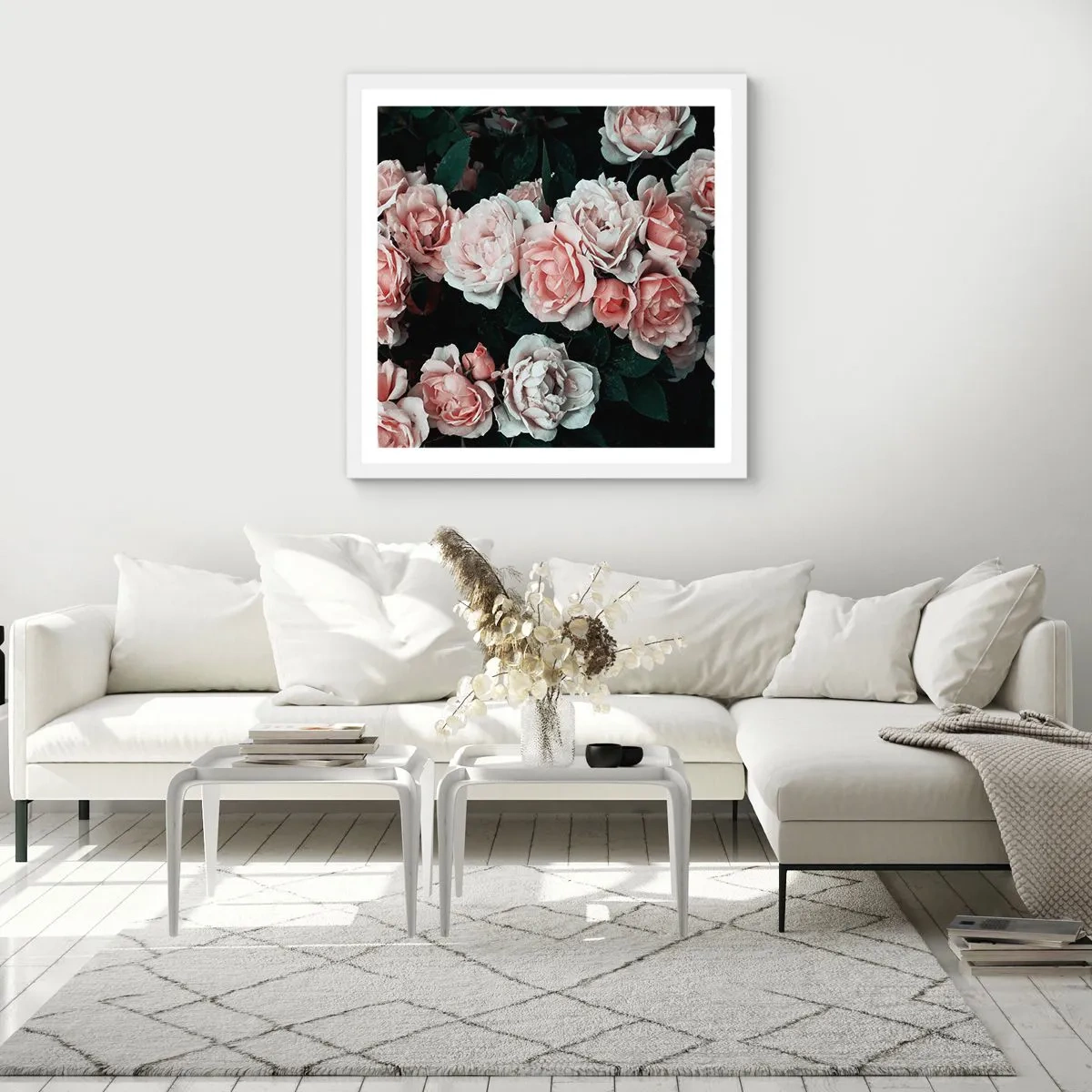 Póster en marco blanco - Conjunto de rosas - 60x60 cm