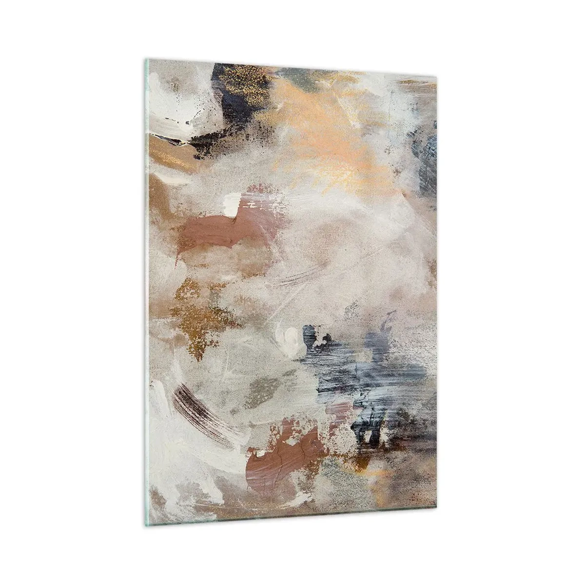 Cuadro sobre vidrio - Impresiones sobre Vidrio - Composición abstracta en beige y marrón de estilo brumoso - 50x70cm - Abstracción brumosa - Decoración de pared moderna para salón y dormitorio ARTTOR