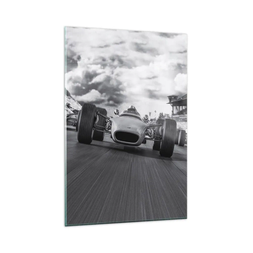 Cuadro sobre vidrio - Impresiones sobre Vidrio - Carrera de coches clásicos en movimiento - 80x120cm - ¡Hay poder! - Decoración de pared moderna para salón y dormitorio ARTTOR