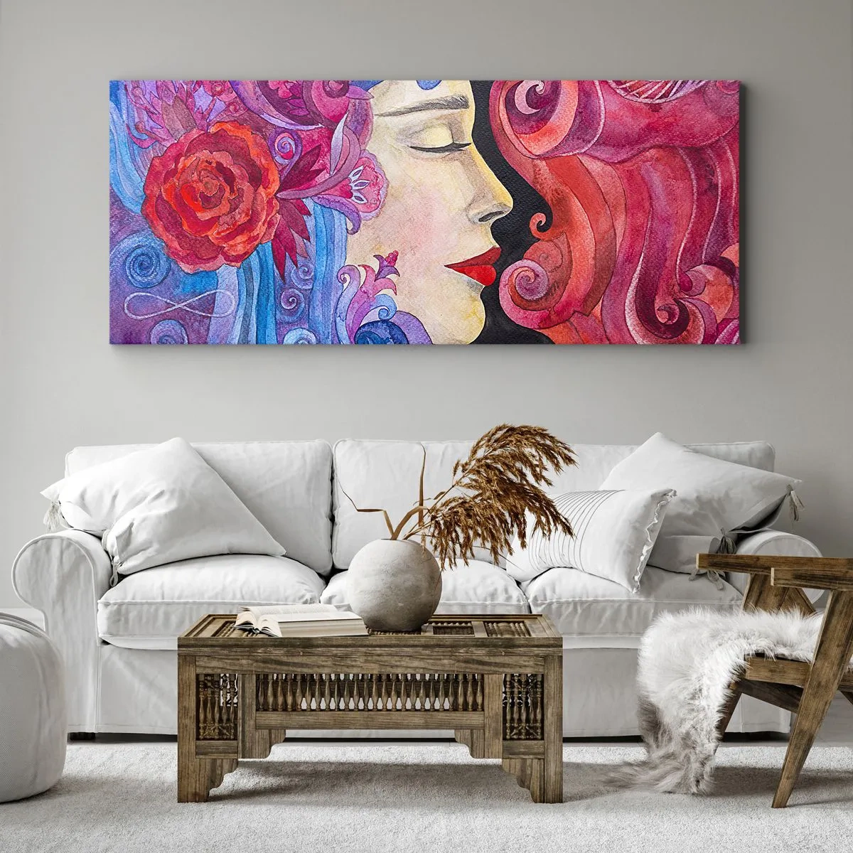 Cuadro sobre lienzo - Impresión de Imagen - Inspiración en rojo y violeta - 90x30 cm