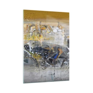 Cuadro sobre vidrio - Impresiones sobre Vidrio - Abstracción artística en oro, plata y gris. - 50x70cm - Todo se pondrá en su sitio - Decoración de pared moderna para salón y dormitorio ARTTOR