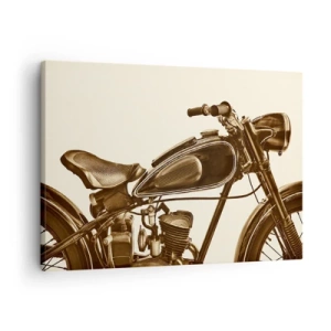 Cuadro sobre lienzo - Impresión de Imagen - Una motocicleta retro vintage sobre un fondo claro. - 70x50cm - Añoranza de los clásicos - Decoración de pared moderna para salón y dormitorio ARTTOR