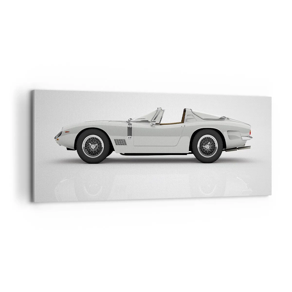 Cuadro sobre lienzo - Impresión de Imagen - Clásico convertible blanco sobre fondo claro. - 120x50cm - Una promesa de diversión - Decoración de pared moderna para salón y dormitorio ARTTOR