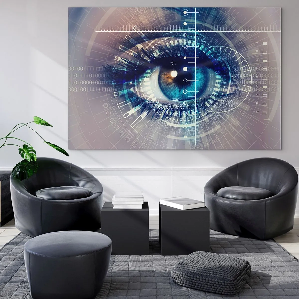 Cuadro sobre vidrio - Impresiones sobre Vidrio - Un ojo digital con temática de tecnología y datos futuristas - 70x50cm - Crees que me conoces - Decoración de pared moderna para salón y dormitorio ARTTOR