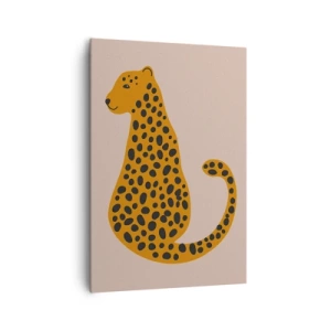 Cuadro sobre lienzo - Impresión de Imagen - Un dibujo minimalista de una pantera sobre un fondo beige. - 70x100cm - El estampado de leopardo está de moda - Decoración de pared moderna para salón y dormitorio ARTTOR