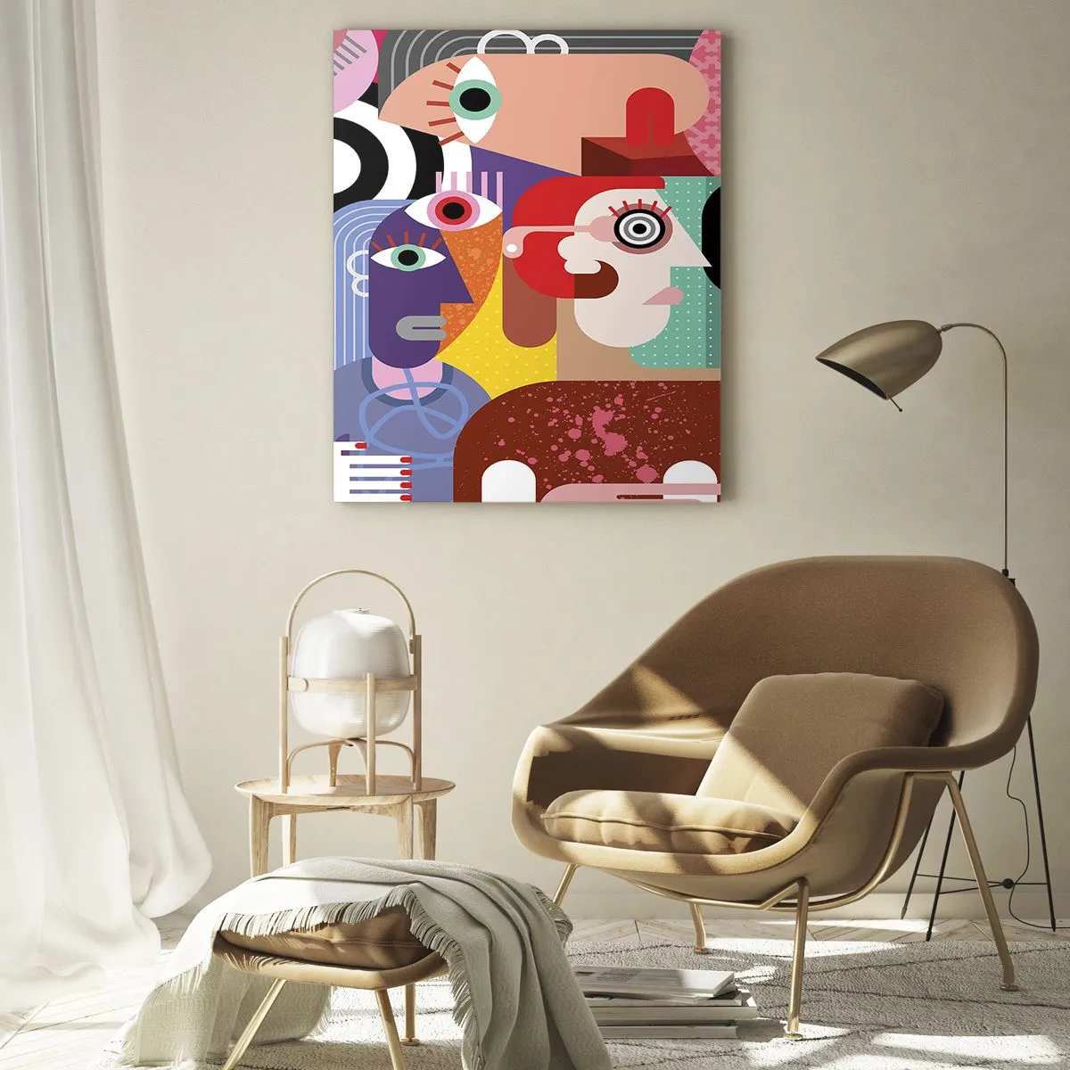 Cuadro sobre vidrio - Impresiones sobre Vidrio - Abstracción colorida con caras geométricas. - 70x100cm - Estilo Picasso - Decoración de pared moderna para salón y dormitorio ARTTOR