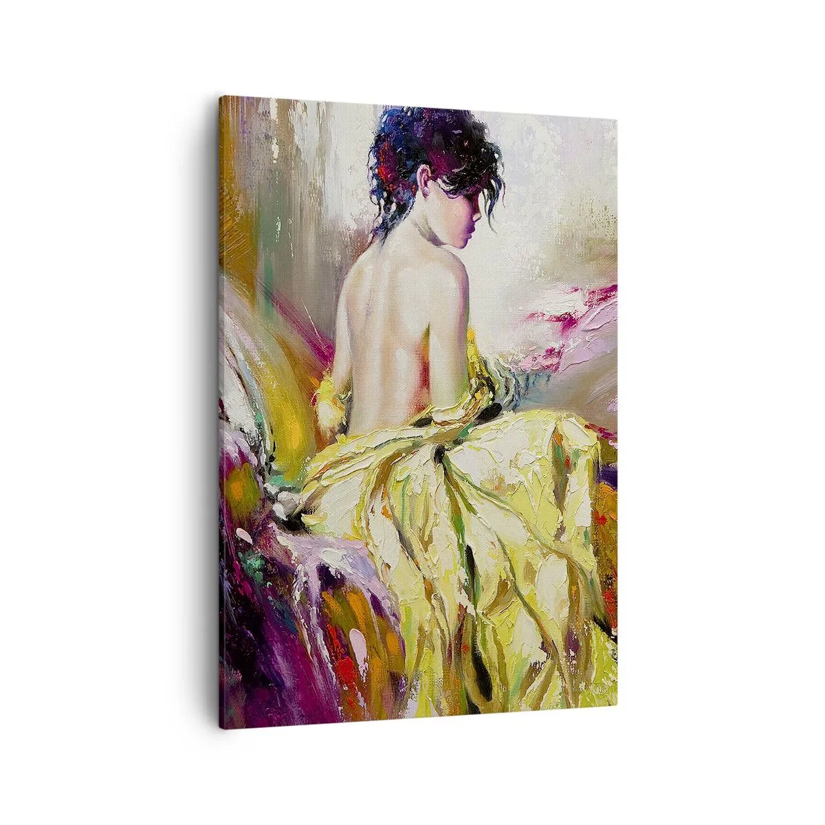 Cuadro sobre lienzo - Impresión de Imagen - Una escena pictórica de una mujer en una cama en una atmósfera romántica. - 50x70cm - La hermosura y frescura de la flor - Decoración de pared moderna para salón y dormitorio ARTTOR