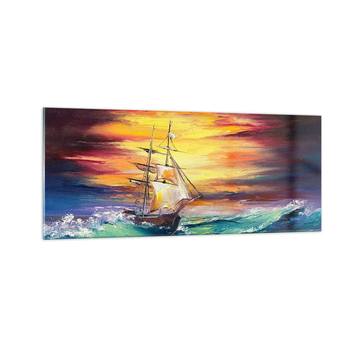 Cuadro sobre vidrio - Impresiones sobre Vidrio - Valientemente surcando las olas - 100x40 cm