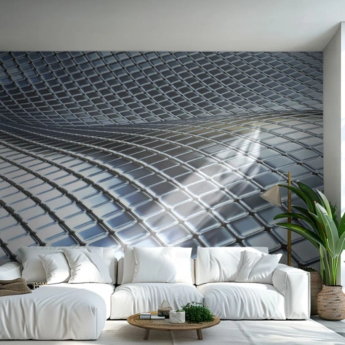 Fotomural Premium Sand - Estructura futurista 3D de plata - 100x70cm - Ola de plata - Decoración de pared moderna para salón y dormitorio ARTTOR